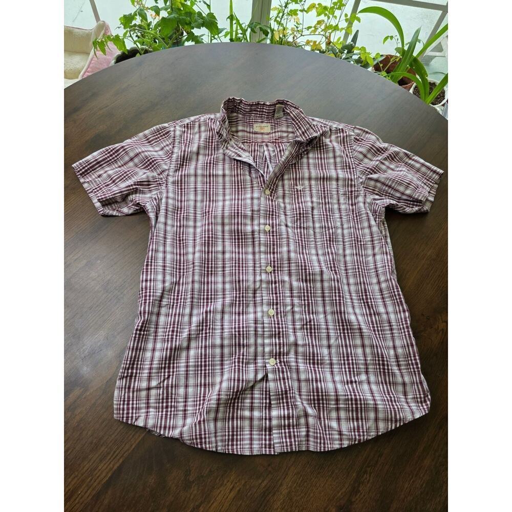 Mens‎ Dockers Short Sleeve Plaid Button-Up Shirt Maroon & White Size M - Picture 2 of 16